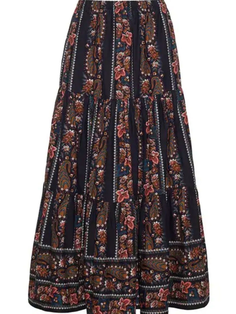 Cara Cara Melanie Printed Skirt in Paisley Trail Black Boho Style